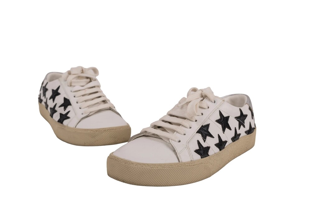 Saint Laurent White Black Court Classic SL/06 California Star Sneakers Calfskin